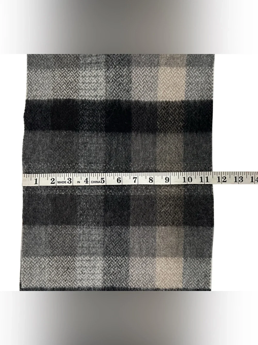 Via Condotti Roma 100% Virgin Wool Plaid Herringbone Fringe Scarf Gray Black